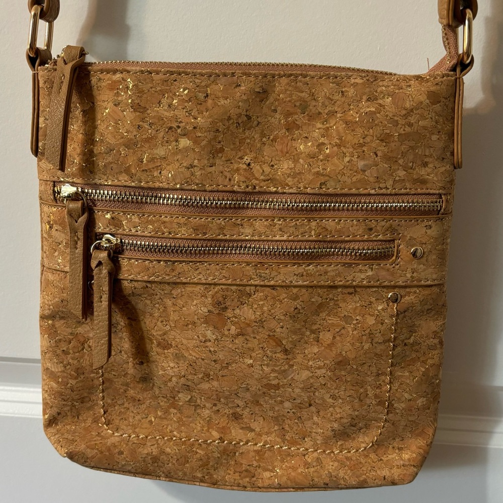 Sasha + Sofi Vegan Leather Crossbody Purse| Gold and Faux Cork| NWOT